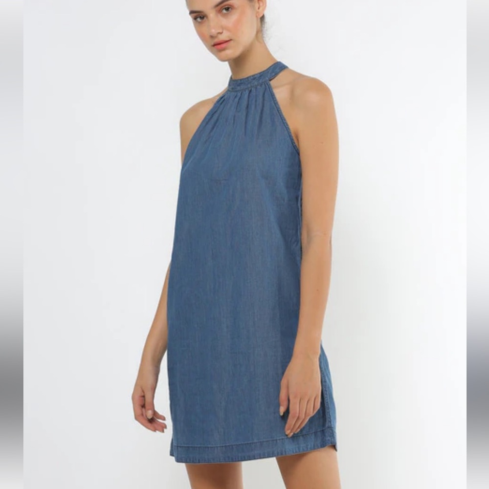 cloth & stone Indigo Denim Halter Mini Dress